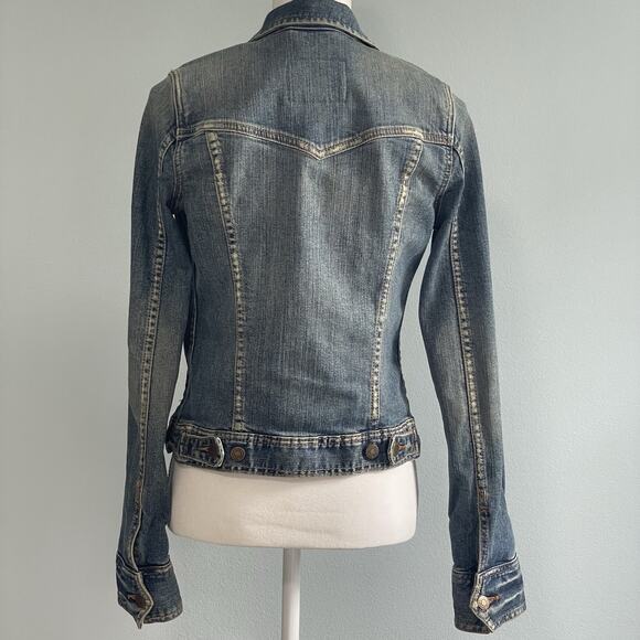 Abercrombie Fitch Trucker Jacket Mediym Blue Denim Jean Distressed Y2K Grunge M - Picture 8 of 15